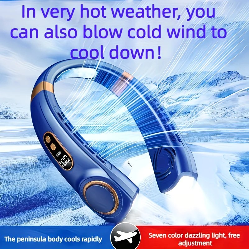 New Neck Hanging Fan Portable Mini USB Fan Personal Cooling Turbine Small Charging Quiet Lazy-Friendly.BLUE