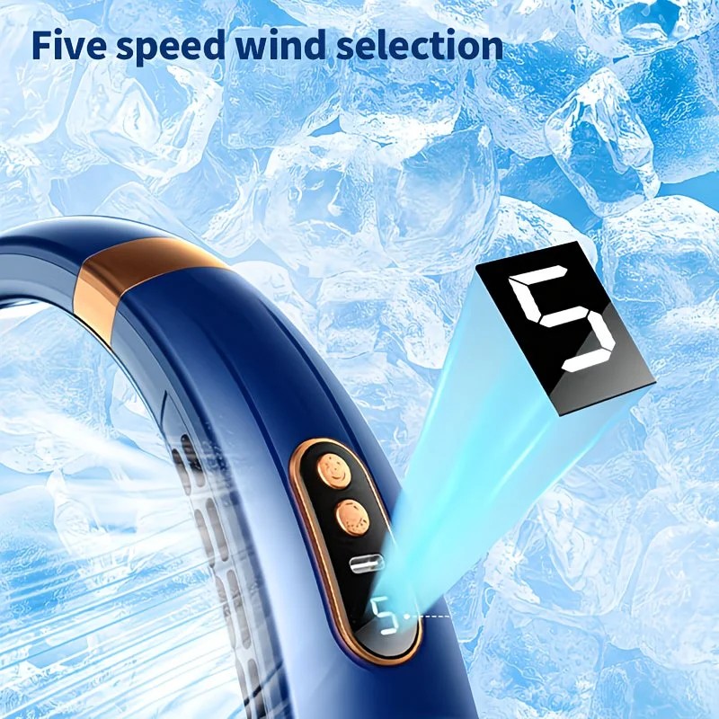 New Neck Hanging Fan Portable Mini USB Fan Personal Cooling Turbine Small Charging Quiet Lazy-Friendly.BLUE
