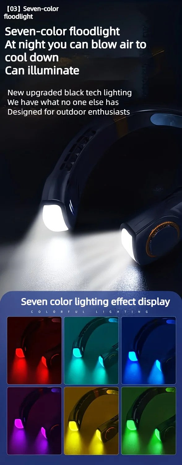 New Neck Hanging Fan Portable Mini USB Fan Personal Cooling Turbine Small Charging Quiet Lazy-Friendly.BLUE