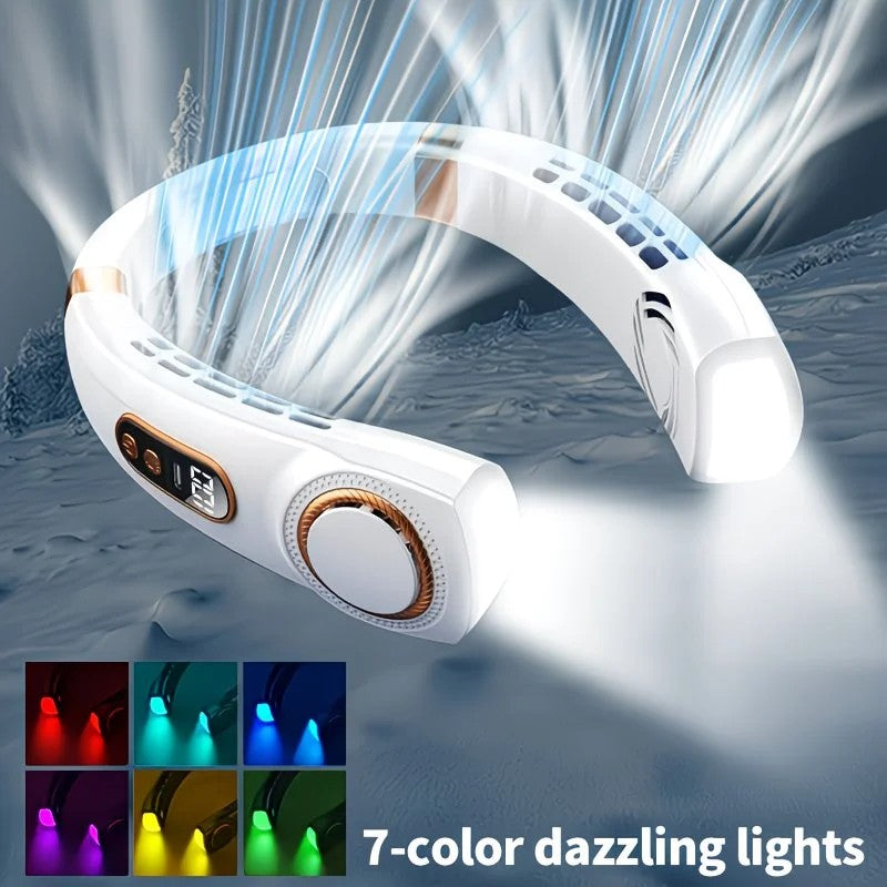 New Neck Hanging Fan Portable Mini USB Fan Personal Cooling Turbine Small Charging Quiet Lazy-Friendly.BLUE