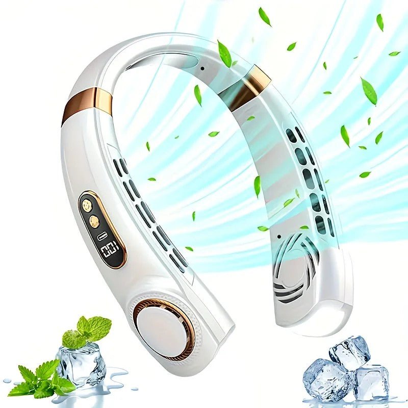 New Neck Hanging Fan Portable Mini USB Fan Personal Cooling Turbine Small Charging Quiet Lazy-Friendly.BLUE