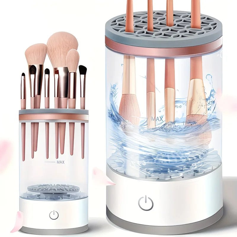 Makeup brush cleaning and drying machine, equipped with a rapid drying system and compact design, suitable for home use and travel. It is an ideal gift for women and for beauty tool care.