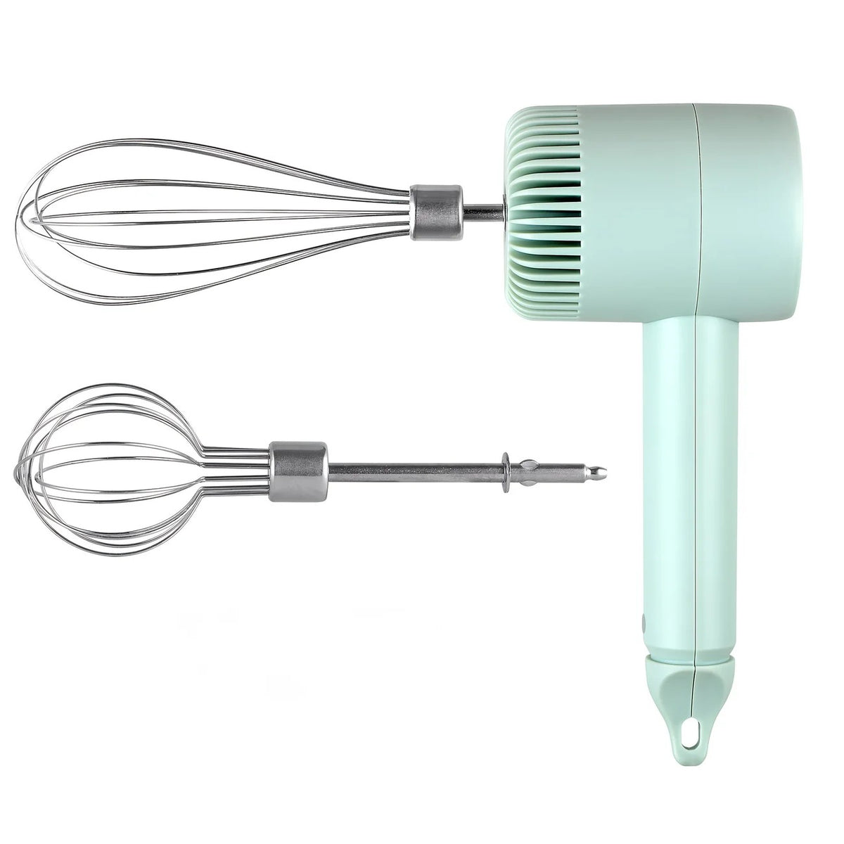 White  Wireless charging handheld mixer, 30W with three-speed settings. Dual whisk heads designed for whipping eggs, cream, and batter. Suitable for both kitchen and outdoor use, also an ideal gift.