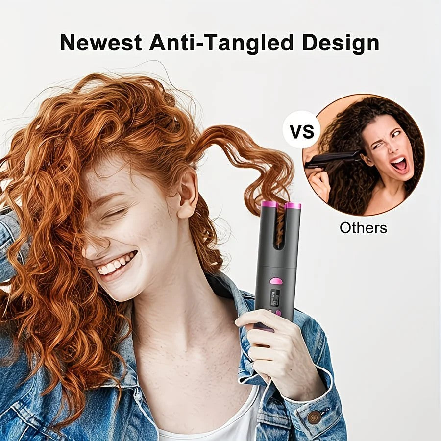 Automatic Hair Curling Wand, Tangle-Free Design, Portable USB Charging Rotating Curling Iron with Ceramic Barrel, Suitable for Long Hair, Fast, Ideal for Hairstyling.Lavender gray
