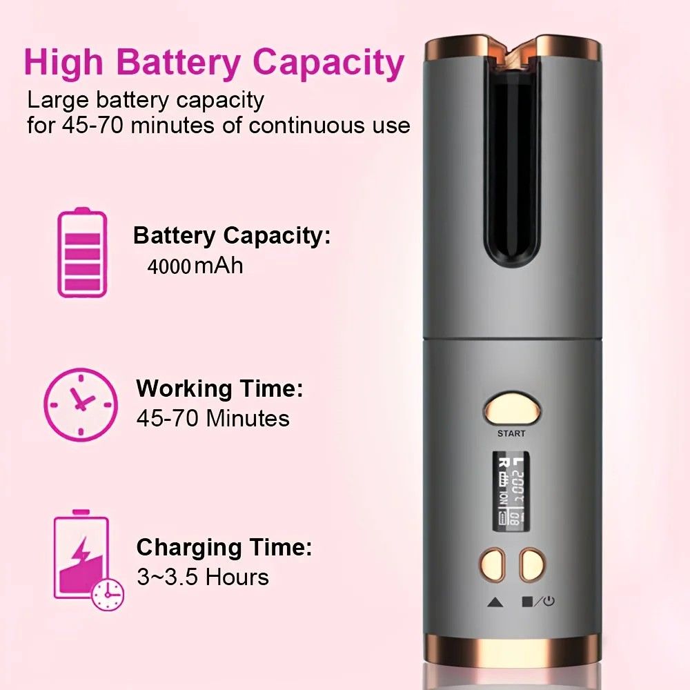 Gray gold Automatic Hair Curling Wand, Tangle-Free Design, Portable USB Charging Rotating Curling Iron with Ceramic Barrel, Suitable for Long Hair, Fast, Ideal for Hairstyling