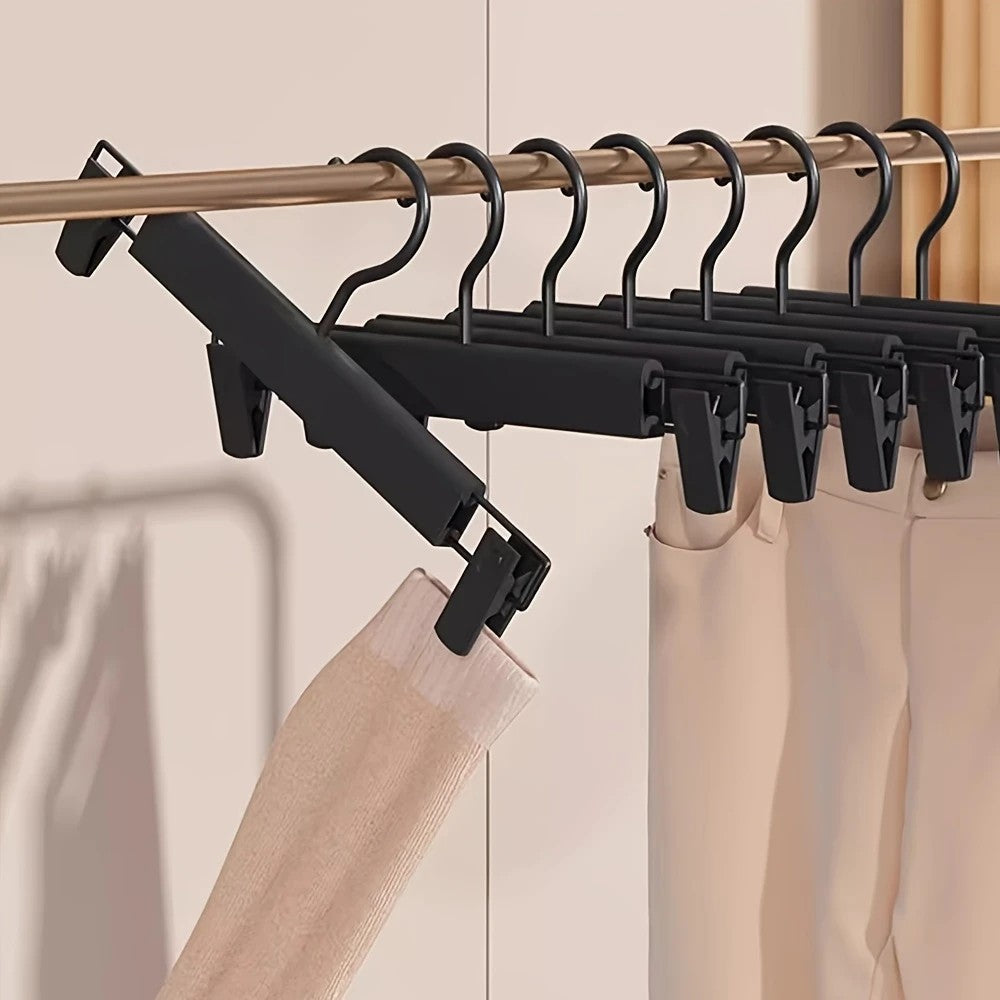 10pcs Super Anti-Slip Pants Hangers with Clips, Thickened Plastic Dual-Use Skirt/Pants Hangers, Seamless Anti-Mark Home Drying Racks, Wardrobe Organizer Essential.