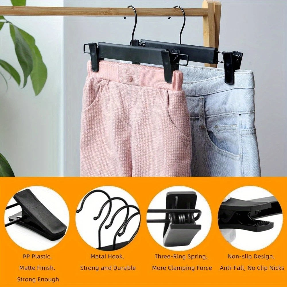 10pcs Super Anti-Slip Pants Hangers with Clips, Thickened Plastic Dual-Use Skirt/Pants Hangers, Seamless Anti-Mark Home Drying Racks, Wardrobe Organizer Essential.