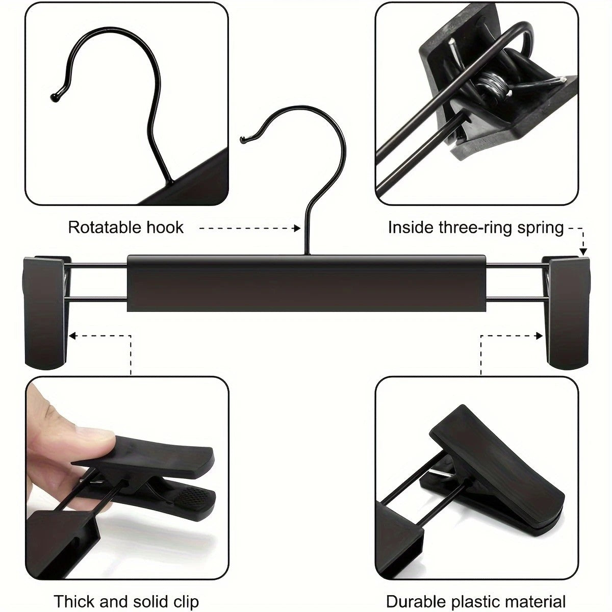 20pcs Super Anti-Slip Pants Hangers with Clips, Thickened Plastic Dual-Use Skirt/Pants Hangers, Seamless Anti-Mark Home Drying Racks, Wardrobe Organizer Essential.
