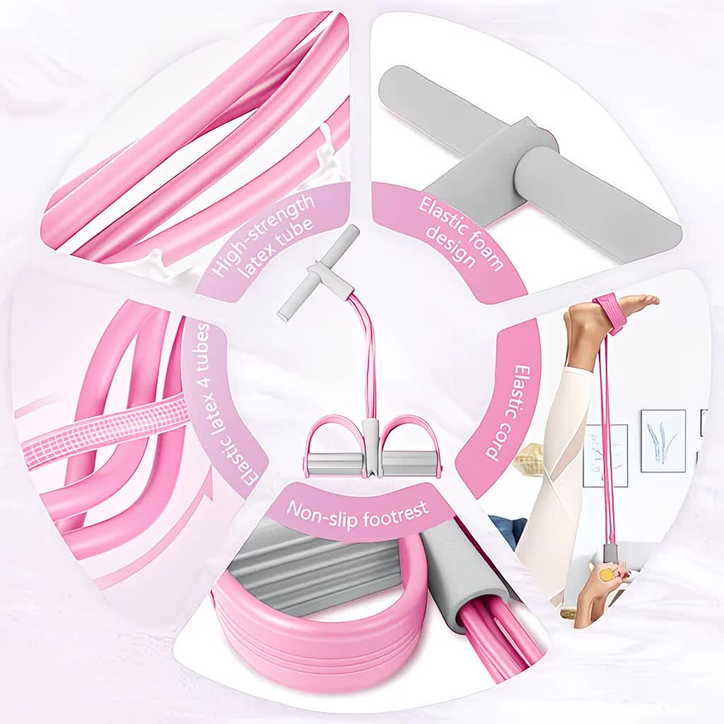 Home-use six-tube resistance band with non-slip pedals and quiet rebound. Targets multiple muscle groups for full-body fat burning, shaping, and stretching. Portable and suitable for all.PINK