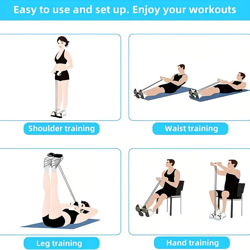 Home-use six-tube resistance band with non-slip pedals and quiet rebound. Targets multiple muscle groups for full-body fat burning, shaping, and stretching. Portable and suitable for all.Green