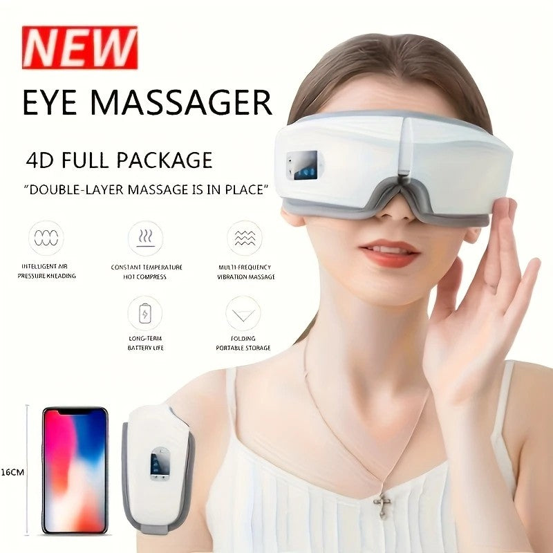 4D Smart Multifunctional Eye Massager with Air Pressure, Vibration, Heating, and Music.