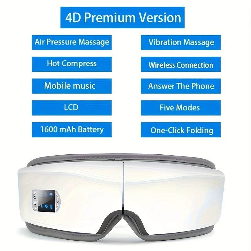 4D Smart Multifunctional Eye Massager with Air Pressure, Vibration, Heating, and Music.
