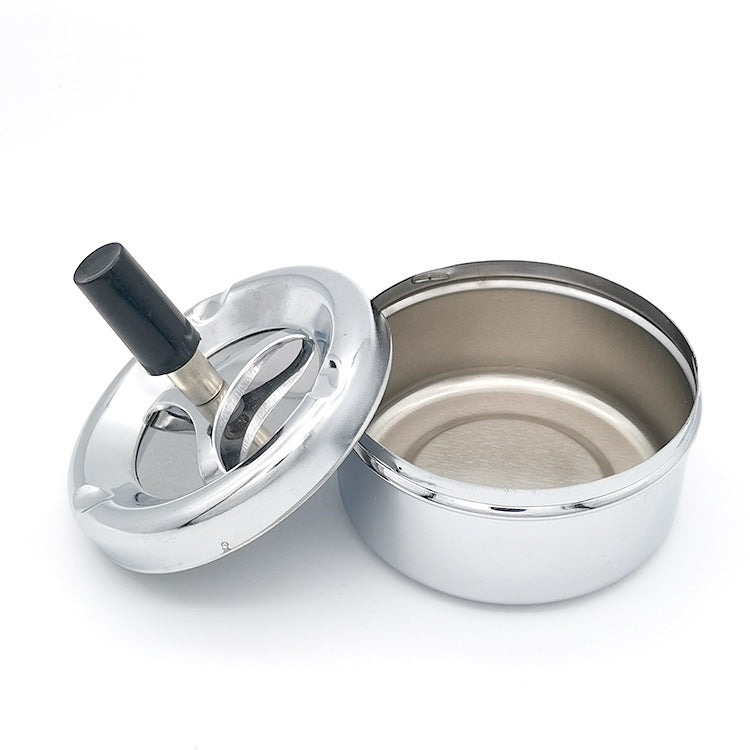 Creative Ashtray, Large Circular Metal Ashtray with Rotating Tray, Press-Type Design
