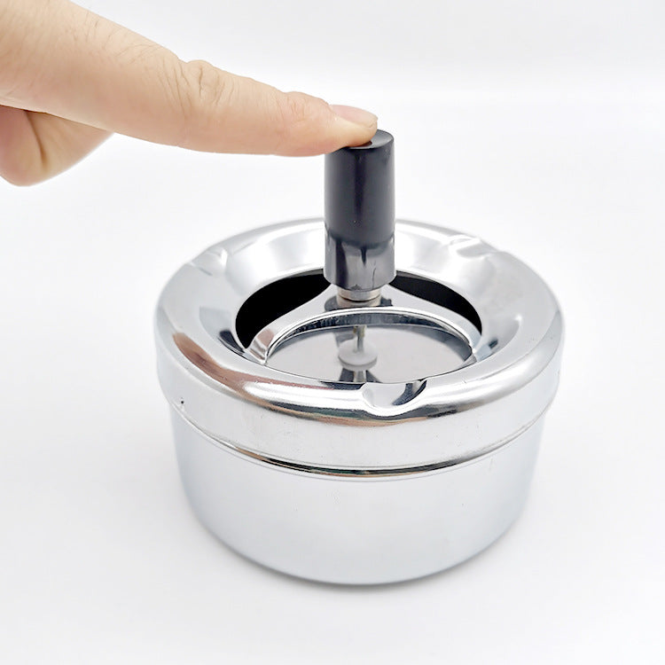 Creative Ashtray, Large Circular Metal Ashtray with Rotating Tray, Press-Type Design