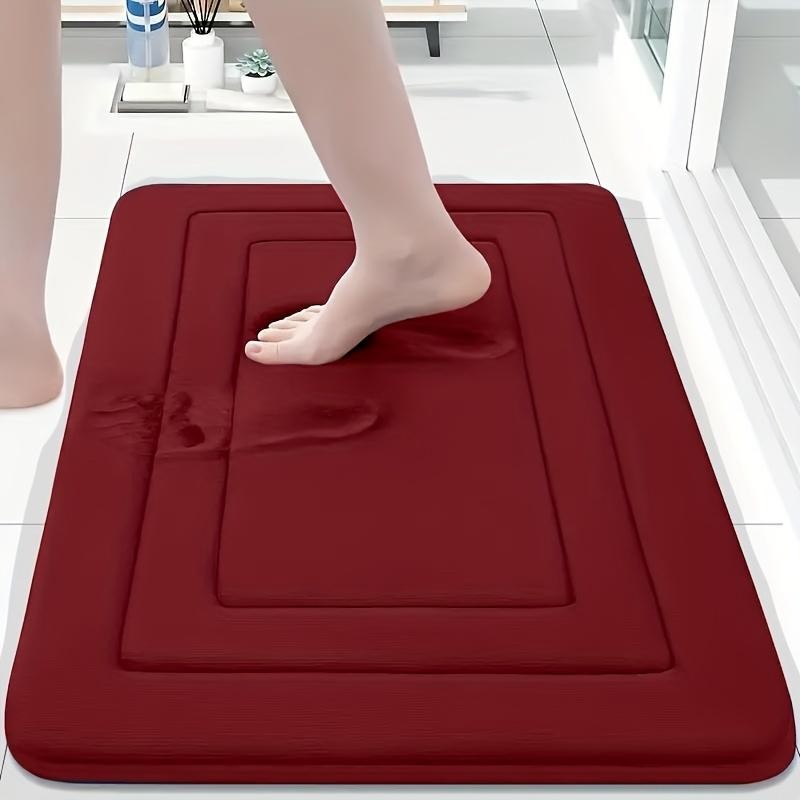 RED Geometric Pattern, Soft Lightweight Skin-Friendly, Bathroom Accessory, Toilet Anti-Slip Mat, Bathroom Mat, Machine Washable, Suitable for Shower Room, Bathroom Doorway, Bedroom Room Decoration, Modern Bath Mat, Durable Bathroom Floor Mat