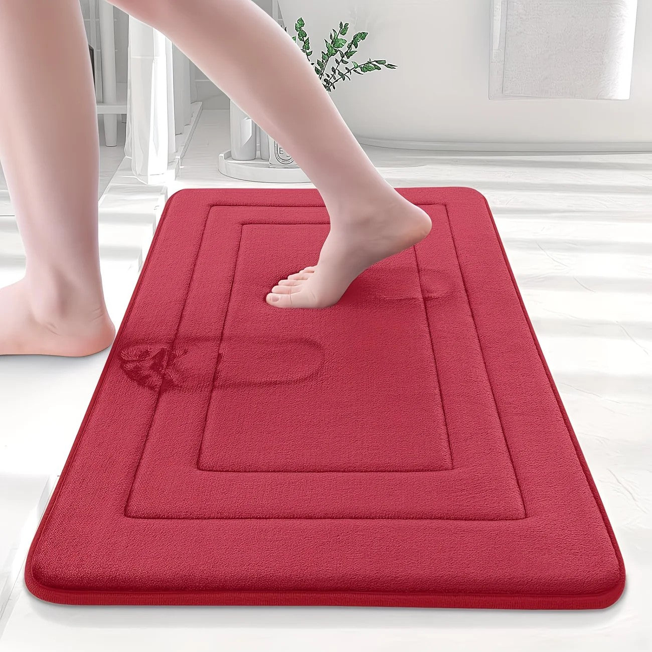 RED Geometric Pattern, Soft Lightweight Skin-Friendly, Bathroom Accessory, Toilet Anti-Slip Mat, Bathroom Mat, Machine Washable, Suitable for Shower Room, Bathroom Doorway, Bedroom Room Decoration, Modern Bath Mat, Durable Bathroom Floor Mat