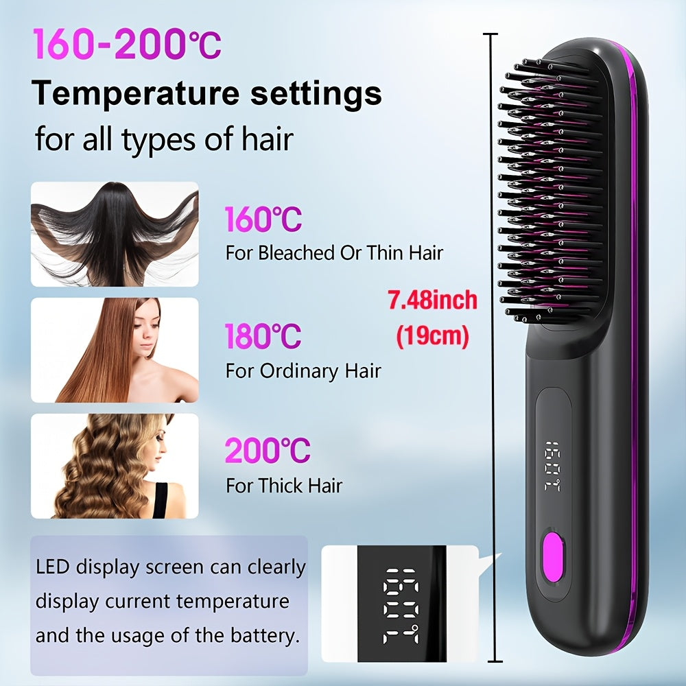 Wireless Hair Straightening Brush, Fast Heating, Women's Exclusive Styling Brush, Portable and Lightweight, Type-C Charging Port, Heat-Proof Design, USB Rechargeable.black