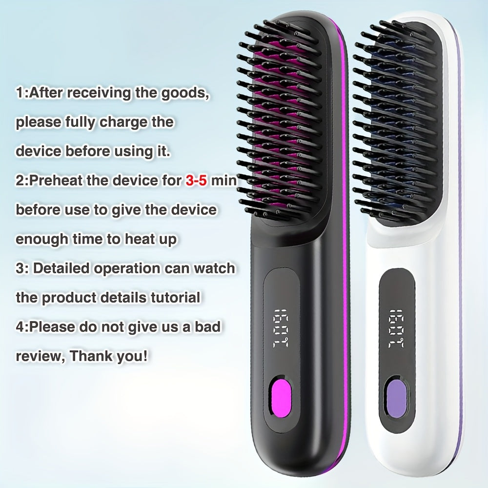 Wireless Hair Straightening Brush, Fast Heating, Women's Exclusive Styling Brush, Portable and Lightweight, Type-C Charging Port, Heat-Proof Design, USB Rechargeable.black