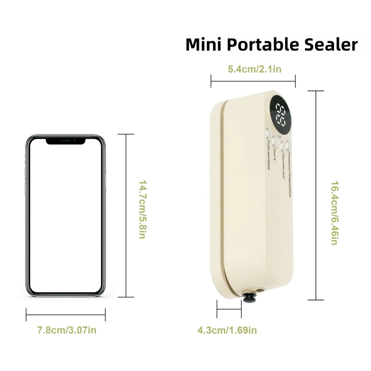 USB Rechargeable Portable Vacuum Sealer, includes sealing bags and a rapid vacuum pump. Space-saving design, suitable for vacuum packing snacks, meat, fruits, and vegetables for food preservation.GREEN