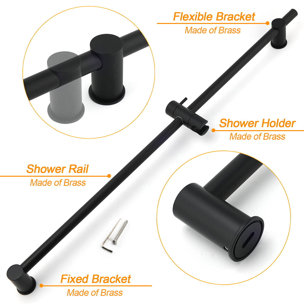 Matt Black Solid Brass 850mm Long Sliding Rail Bar Swivel Handheld Shower Holder