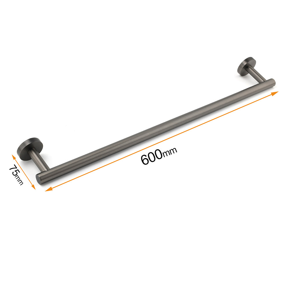 Gun Metal Stainless Steel 600mm Single Towel Rack Rail Holder Round Hanger Bar