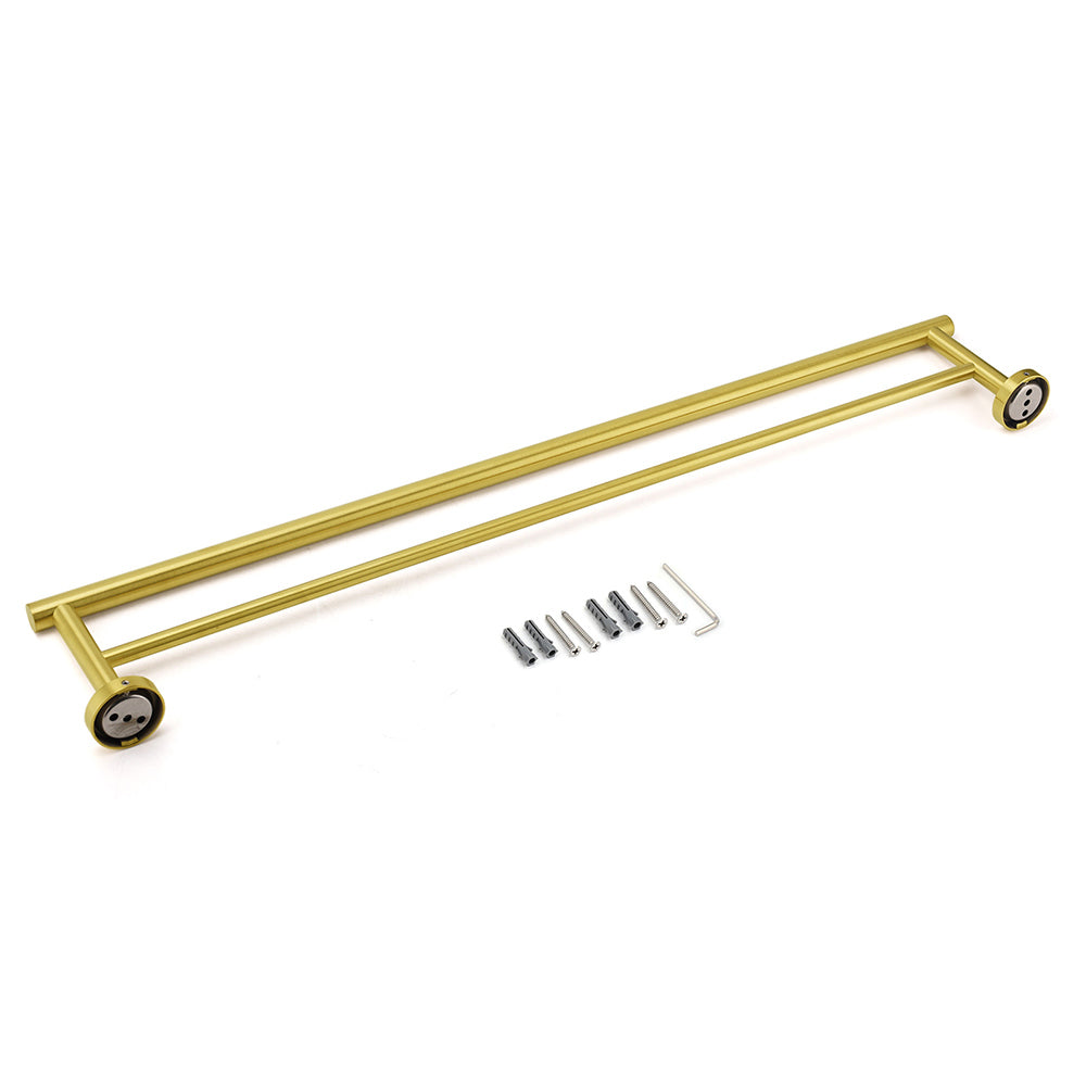 Brushed Gold 600mm Long Double Towel Rack Rail Holder Bar Round Stainless Steel