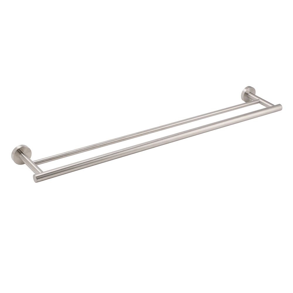 Brushed Nickel 750mm Double Towel Rack Rail Holder Round Hanger Bar Wall Mounted