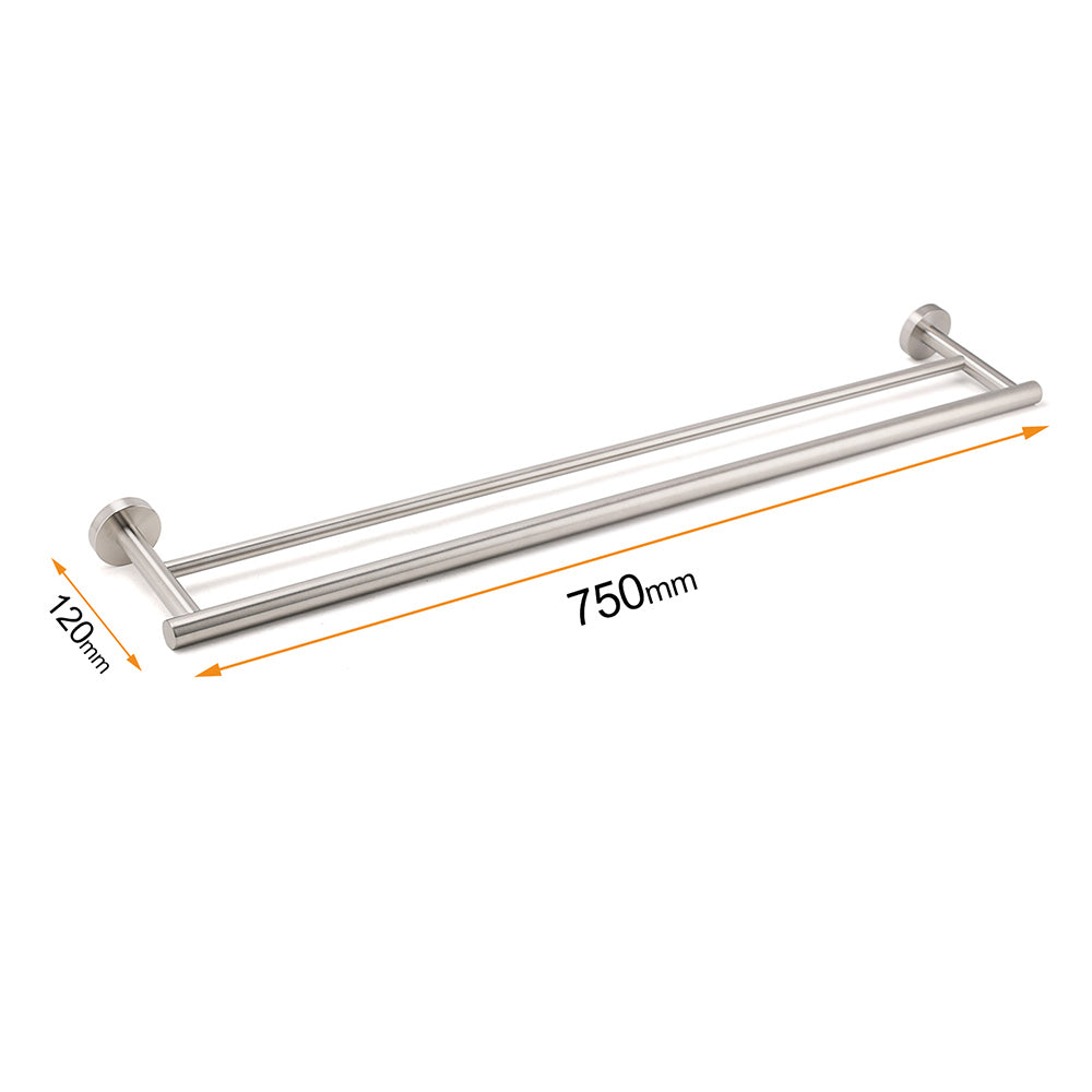 Brushed Nickel 750mm Double Towel Rack Rail Holder Round Hanger Bar Wall Mounted