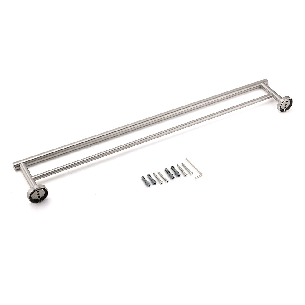 Brushed Nickel 750mm Double Towel Rack Rail Holder Round Hanger Bar Wall Mounted