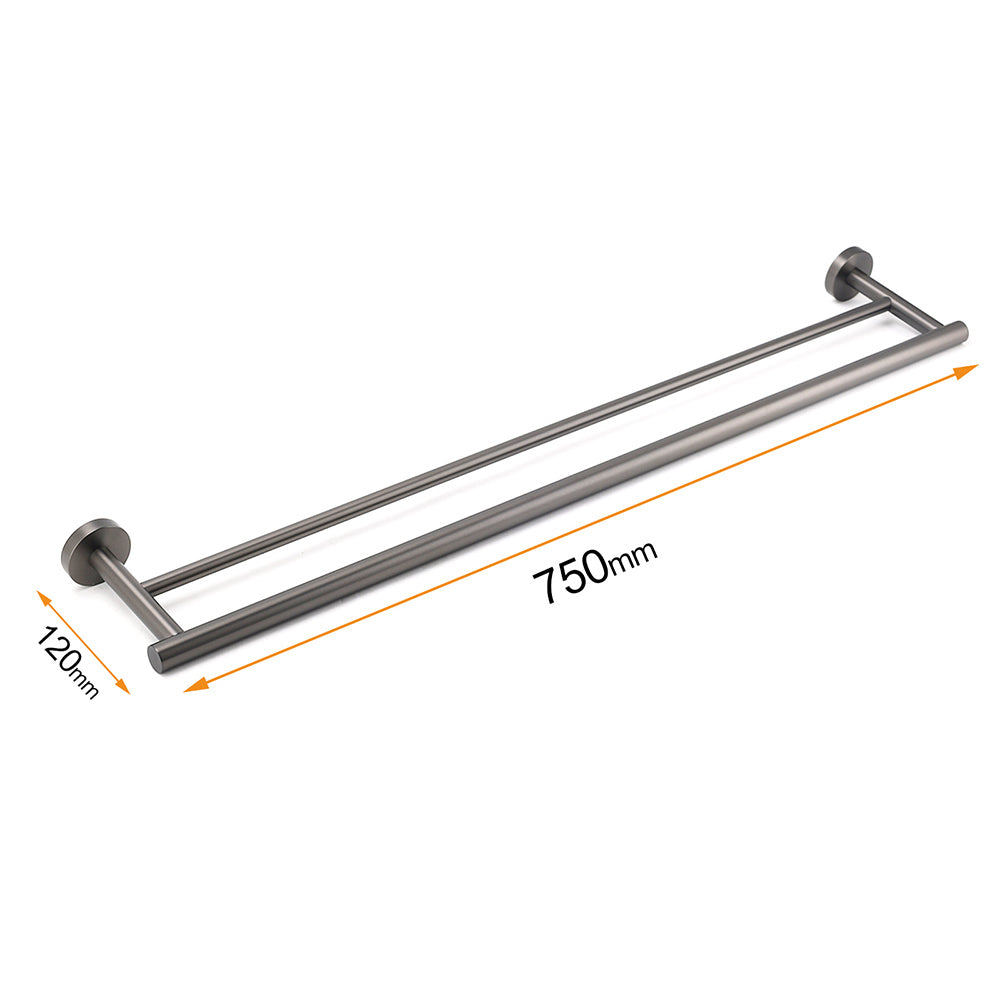 Gun Metal Stainless Steel 750mm Double Towel Rack Rail Holder Round Hanger Bar