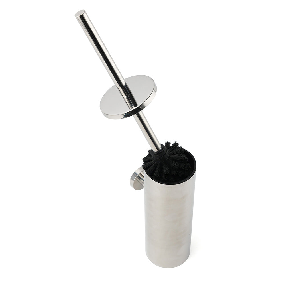 Polished Chrome Silver Round Toilet Brush Wall Mount Holder Cup Stainless Steel