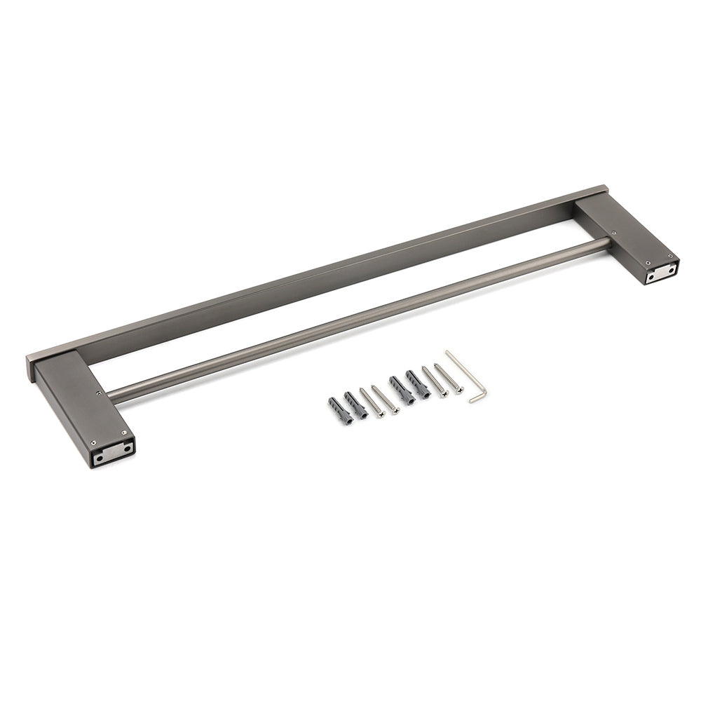 Gun Metal Grey Square Strong Towel Rail Rack 600mm Double Hanger Holder Bar Kit