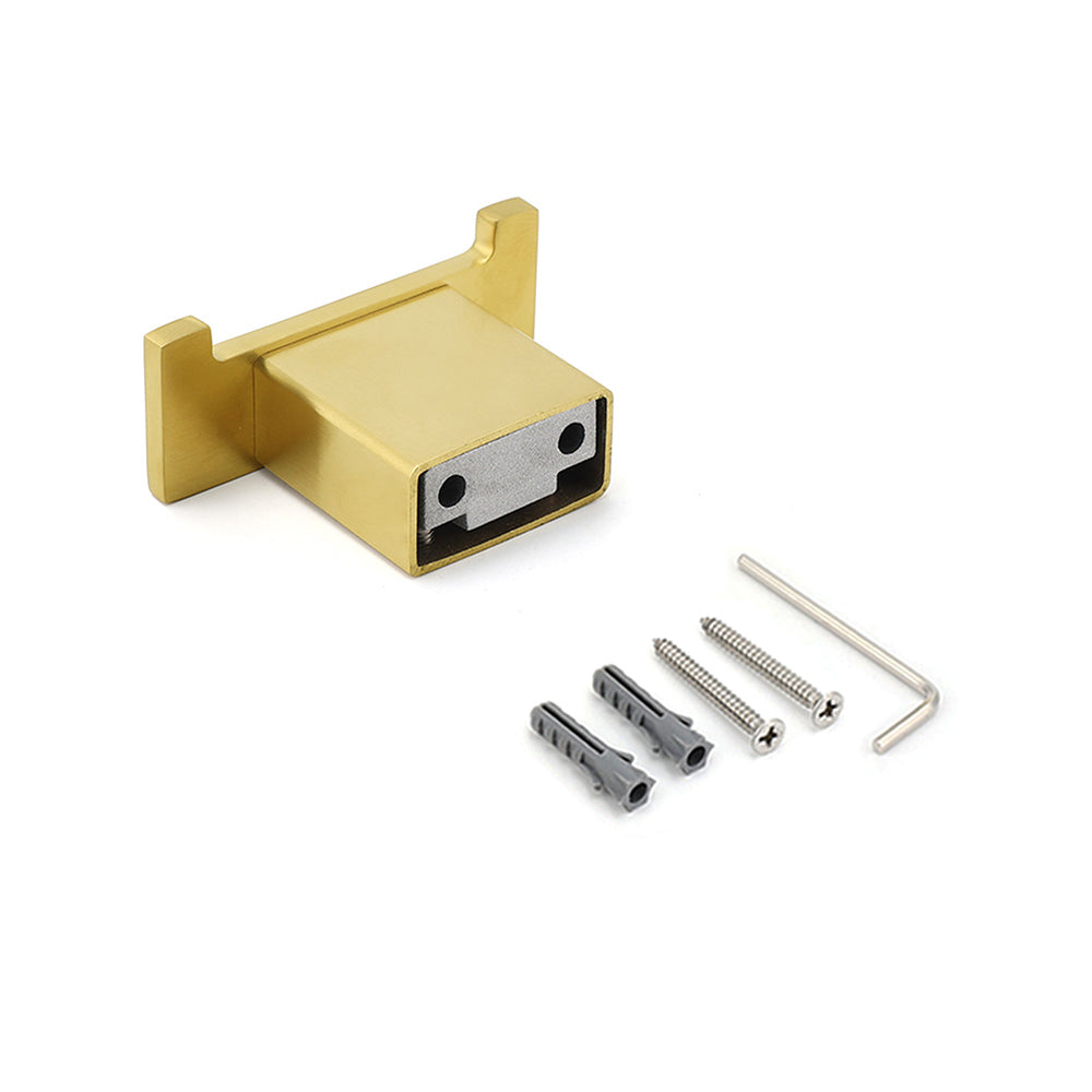 Brushed Gold Square Robe Hook Clothes Towel Towel Hanger Holder Wall Mounted Kit