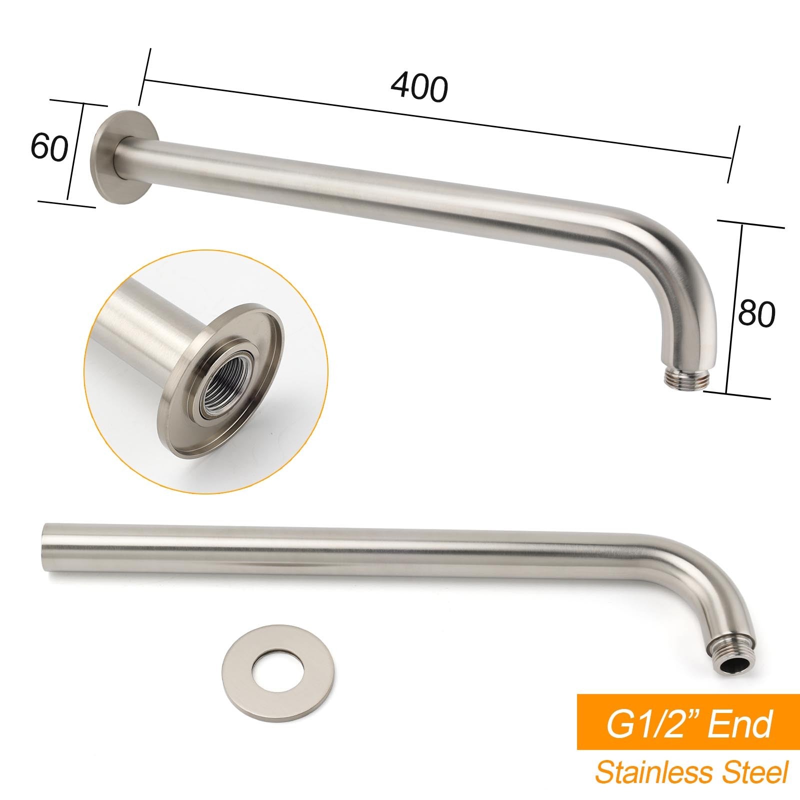 WELS Brushed Nickel Round 10" Rain Shower Head Straight Wall Mount Arm Mixer Set