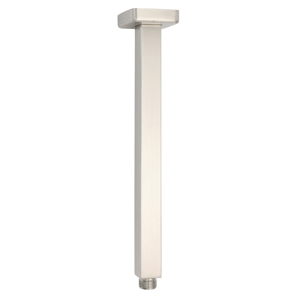 Brushed Nickel Square 10" Rain Shower Head 300mm Brass Ceiling Dropper Arm Set