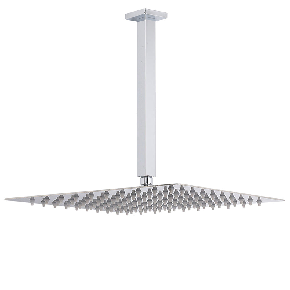 WELS 16" Rainfall Shower Head 300mm Ceiling Dropper Extension Arm Chrome Square Set