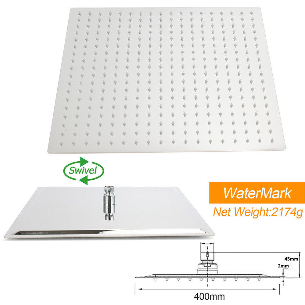 WELS 16" Rainfall Shower Head 300mm Ceiling Dropper Extension Arm Chrome Square Set