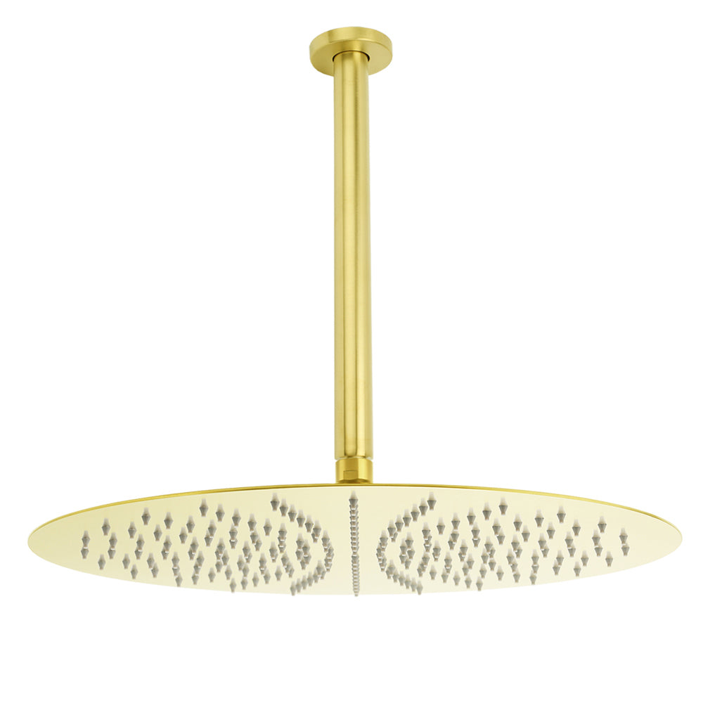 WELS 16" Round Stainless Steel Shower Head Extension Ceiling Arm Set Brushed Gold