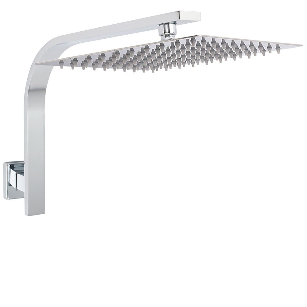 Chrome Square 12" Large Rainfall Shower Head Rose Brass Gooseneck Wall Arm Set