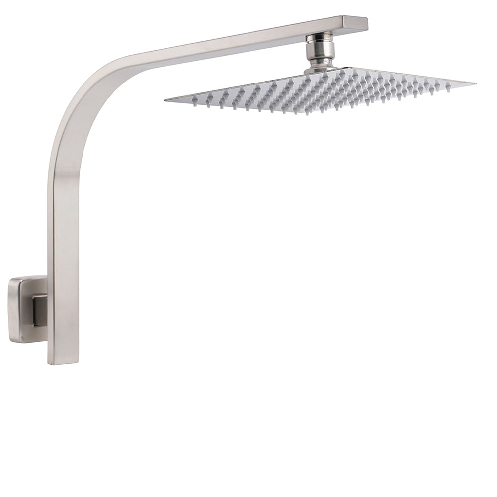 Brushed Nickel Silver Square 8" Rain Shower Head &amp; Brass Gooseneck Wall Arm Set