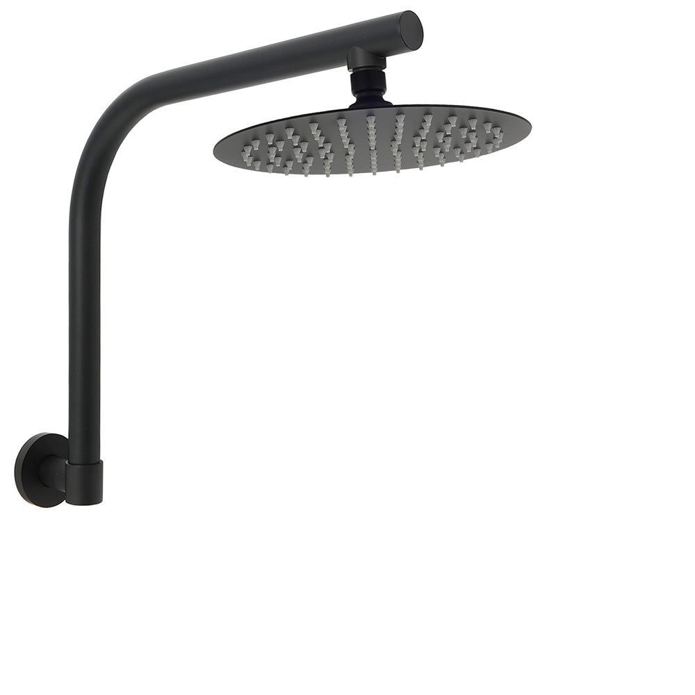 Matt Black 8" Stainless Steel Round Rain Shower Head & Gooseneck Swivel Wall Arm Set
