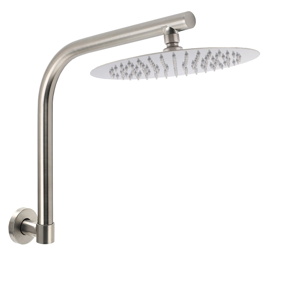 Brushed Nickel 10" Round Rainfall Shower Head 360°Swivel Gooseneck Wall Arm Set