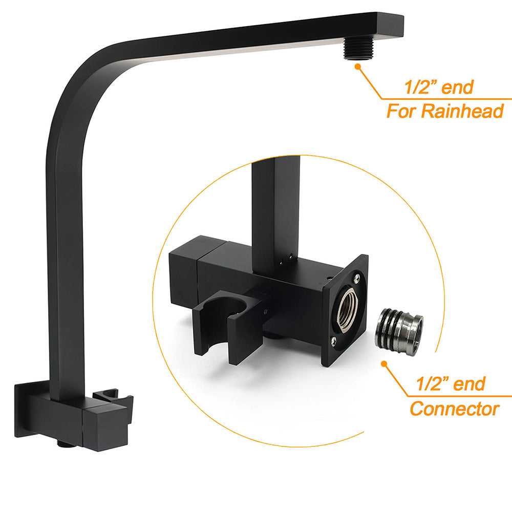 Matt Black 8" SUS Shower Head 3 Modes Handheld Gooseneck Arm Square 2in1 Set