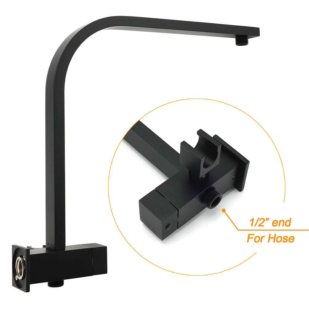 Matt Black 8" SUS Shower Head 3 Modes Handheld Gooseneck Arm Square 2in1 Set