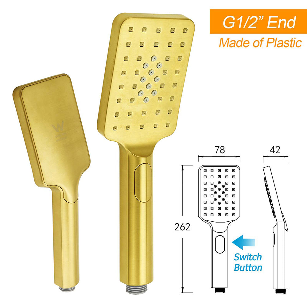 Brushed Gold Twin Shower 10" Rain Head Handheld Diverter Wall Arm Set Square