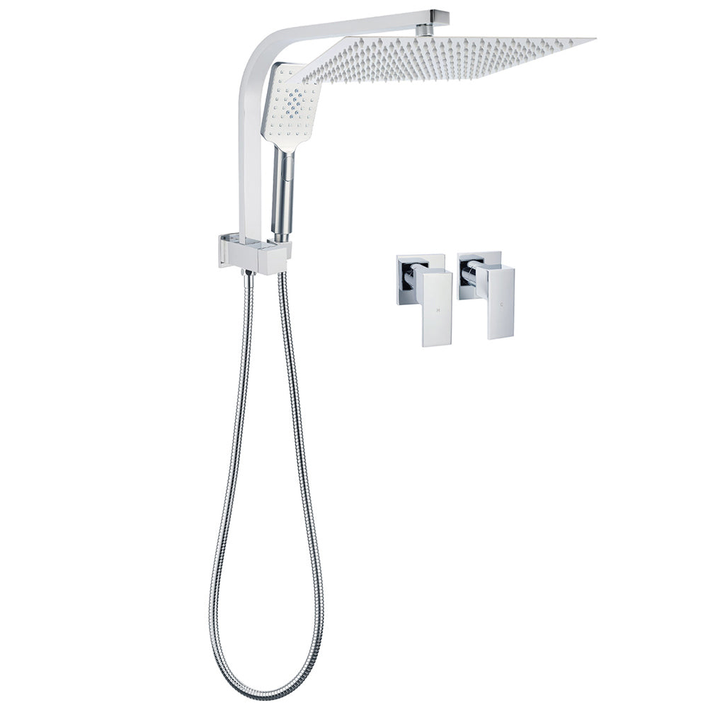 WELS Square Large 12" Shower Head 3 Mode Handheld Diverter Wall Arm 2in1 Set + Taps