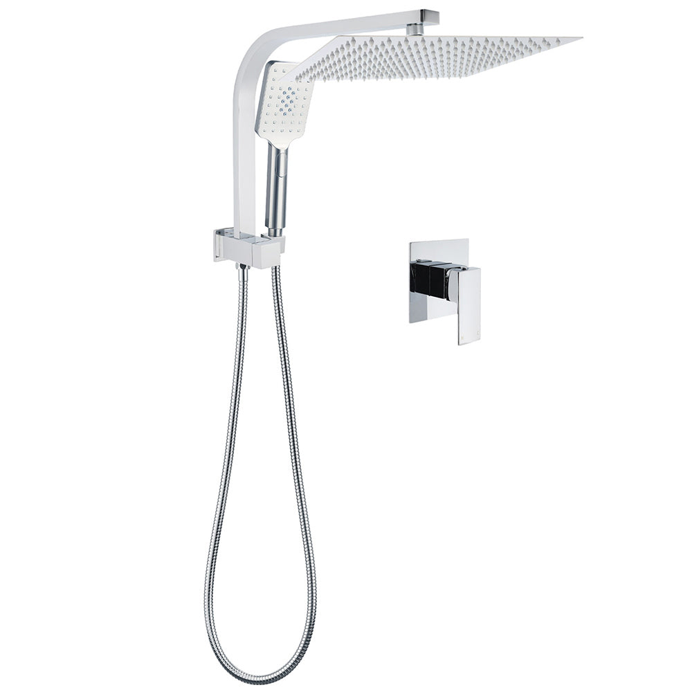 WELS Square Chrome 12" Shower Head 3 Mode Handheld Diverter Wall Arm 2in1 Set + Mixer