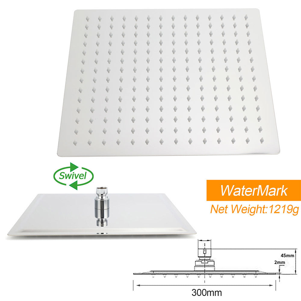 WELS Square Chrome 12" Shower Head 3 Mode Handheld Diverter Wall Arm 2in1 Set + Mixer