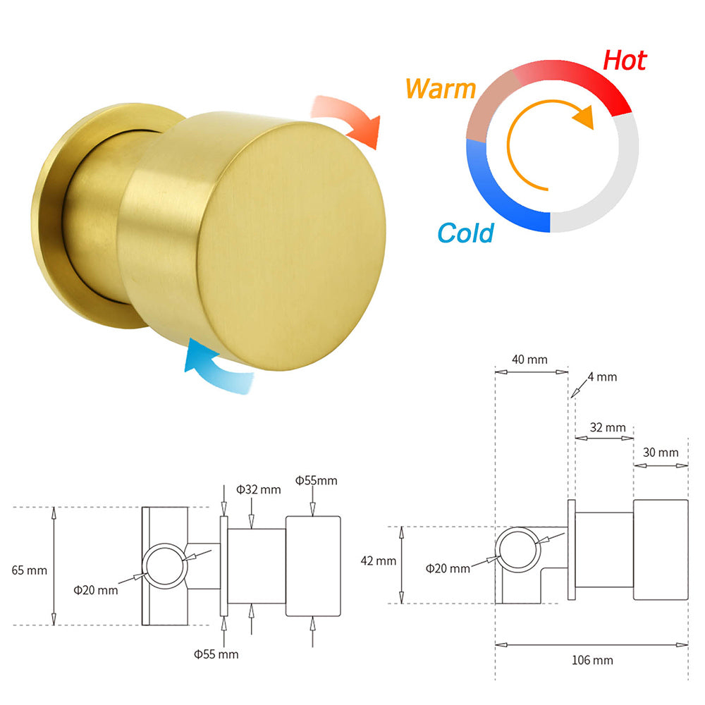 Brushed Gold 2in1 Round 12" Rain Shower Head 3 Mode Handheld Diverter Wall Arm Mixer Set