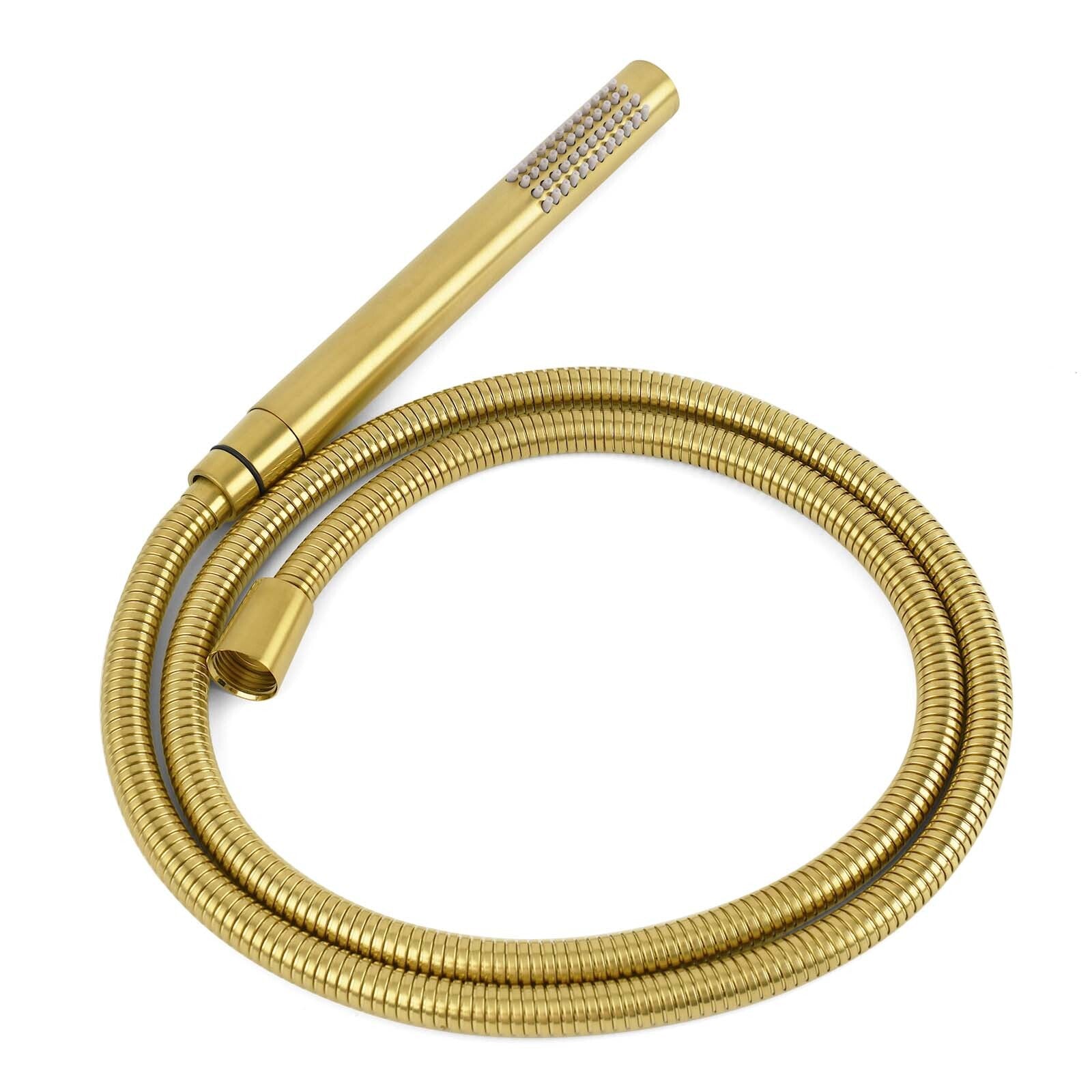 WELS Brushed Gold Round Twin Shower Head Set Diverter Wall Arm Single Mode Handheld Wall Mixer